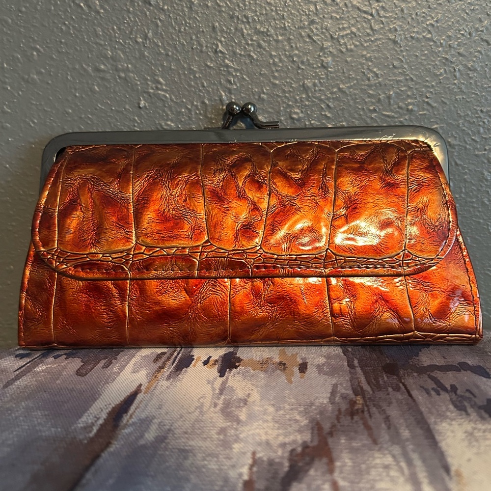 Elegant Orange Crocodile-Embossed Clutch